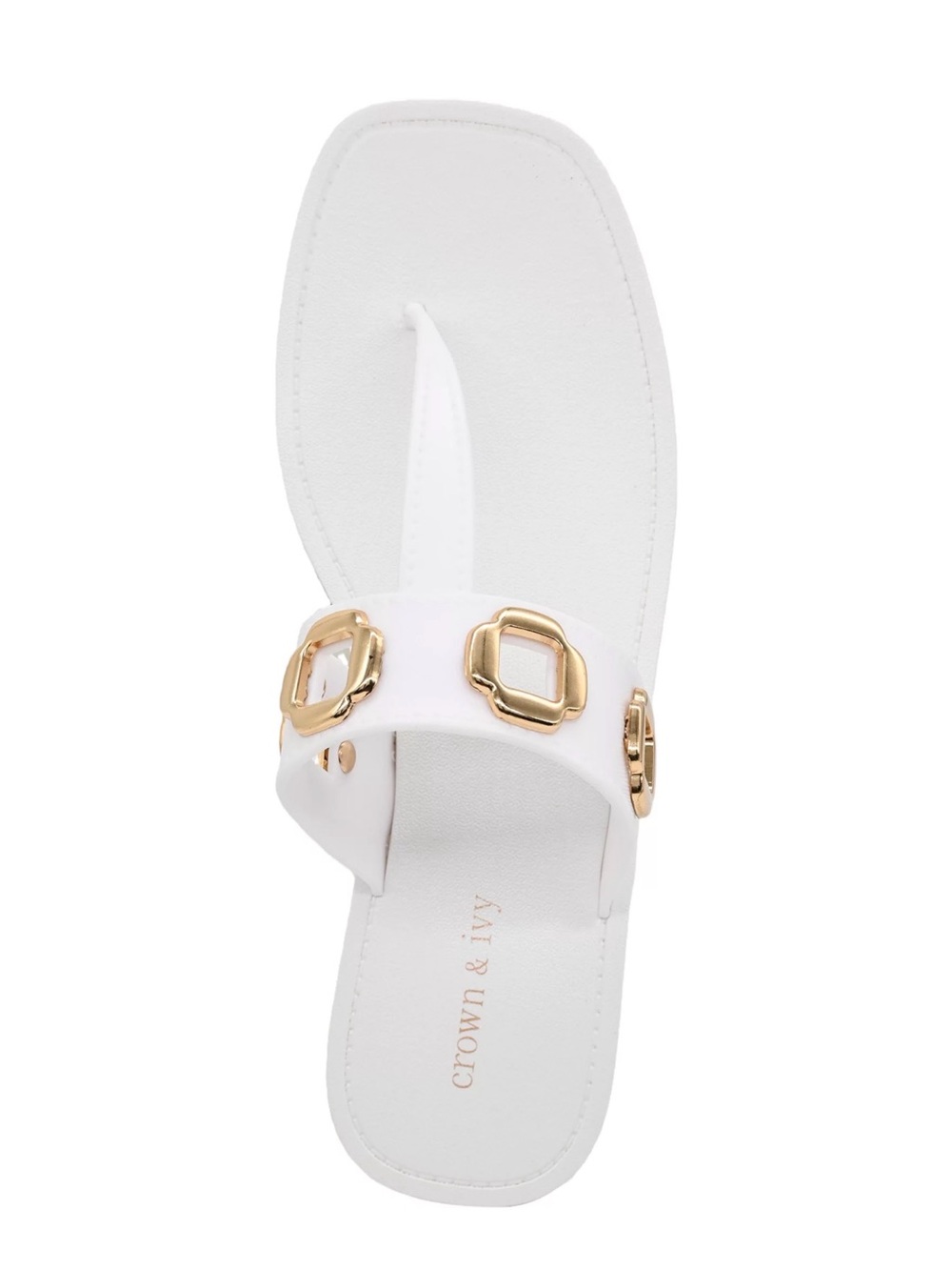 Crown & Ivy White T-Strap Sandals with Gold Accents Size 7 - New in Box! - Picture 4 of 4